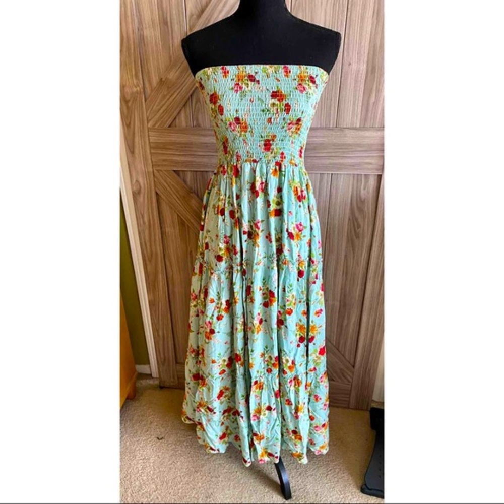 Love Tree maxi smocked tank floral green dress